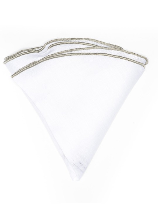 White Linen/Taupe Trim Linen Pocket Circle